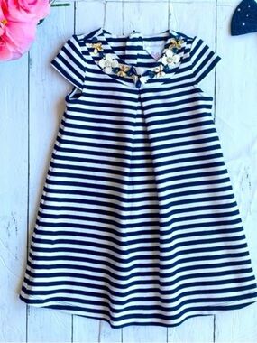 Savannah Navy and White Striped Embellished Collar Dress